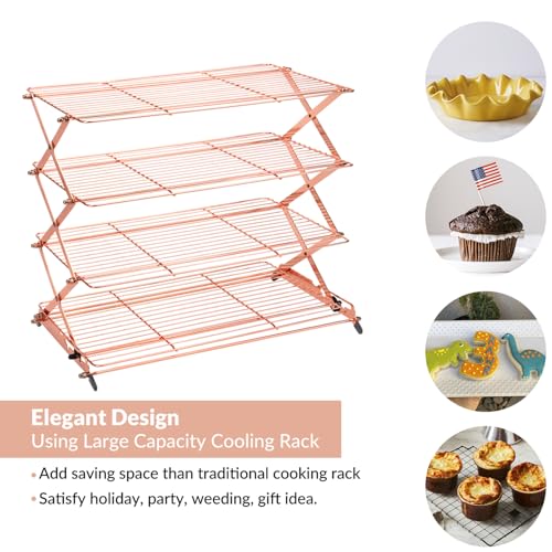 Geesta 2/3/4-Tier Collapsible Cooling Rack with Adjustable 3 Setting Design Stackable Cooling Roasting Cooking for Cookies Baking - Copper Cooking Utensils - color: Rose Gold