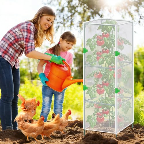3Pack Garden Bird Netting Plant Cover for Square Tomato Cage,59"x17.7" Insect Bird Barrier Tomato Cage Net with Zipper&12pcs Clips,Tomato Trellis Netting Protection Mesh Cover for Protecting Plants - color: Netting Plant Cover-59"x17.7"-Transparent