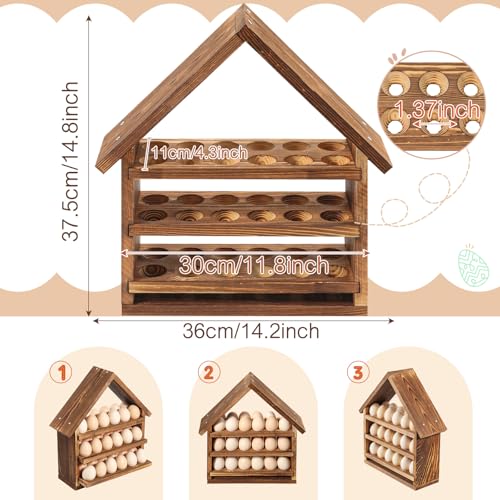 Wooden House Egg Holder Countertop,36 Hole,No Door,Brown | 3 Tier, Pull out Fresh Egg Storage, Eggs Racks Basket, Counter Egg Organizer, Farmhouse Kitchen Deocrations Gift - color: Brown, size: 36 Hole, style: No Door