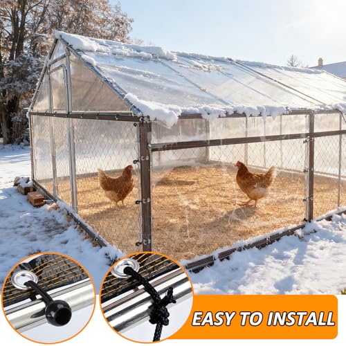 6.6 x 10FT Waterproof Chicken Coop Cover for Winter, Durable Easy Install Chicken Run Tarp with Rope & Cable Tie, Chicken Coop Insulation Windproof Winterizing Cover for Large Chicken Cage Walk-in Run