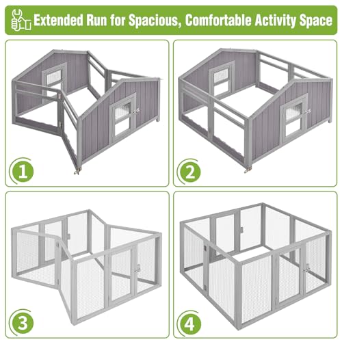 GUTINNEEN Large Foldable Chicken Coop Wooden with Nesting Boxes, Two-Tier Chicken House with Run, PVC-Covered Nest Box, Easy Clean Tray, Predator-Proof Outdoor Poultry Cage for 4–6 Chickens - size: 69.8"L x 42"W x 54.6"H