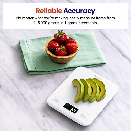 Etekcity Food Kitchen Scale, Digital Grams and Ounces for Weight Loss, Baking, Cooking, Keto and Meal Prep, LCD Display, Medium, White | Tare function, ideal for baking, weight loss, keto, meal prep, packages, liquids and jewelry, White - color: White