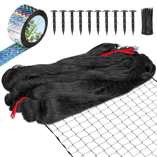 BSTPCOO Bird Netting 25'x50' with 2" Mesh Garden Net with Bird Scare Tape | Avian Nettings for Chicken Coop Roof, Heavy Duty Nylon Nettings for Garden, Chicken Coop Netting Fruit Tree Net - size: 25'×50'-2''