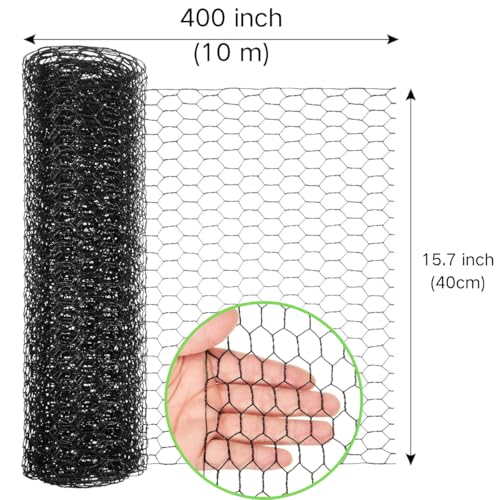 Black PVC Coated Hexagonal Chicken Wire Mesh, 1.31ft x 33.3ft Rustproof Galvanized Wire Net for Floral Arrangements DIY Crafts Chicken Coop Rabbit Garden Plant Protection Fencing