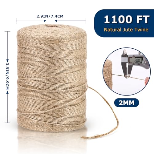 Vanhench Natural Jute Twine Rope 1/13" (2mm) x 1100FT | Jute String Cord for Crafts Gardening Garden Plant Gift Wrapping Arts & Crafts Packing Material Christmas Bulk Decorations - color: Brown, size: 2mm (1/12 In)×1100ft (335m)