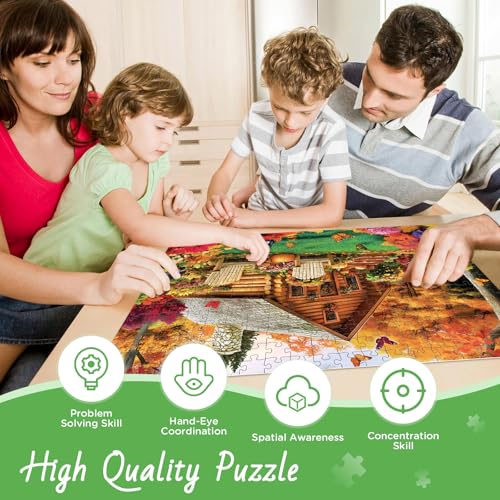 300 Pieces Puzzle for Adults, House and Pumpkins Jigsaw Puzzle - style: House and Forest