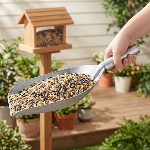 Cididu 2 Pack Large Metal Feed Scoop for Livestock, 33.8 Oz Grain Scoop for Horse, Cattle, Chicken, Heavy Duty Shovels with Hollow Handle for Grain, Fire Pit, Garden, Outdoor Firewood, Dry Goods