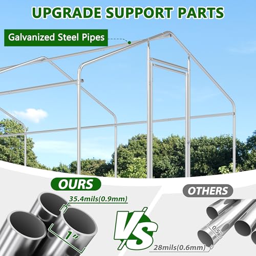 Large Metal Chicken Coop, Chicken Runs with Waterproof Cover, Walk in Poultry Cage for Yard with Hen House, Duck Coop and Rabbit Run(8.96'Wx18.9'Lx6.4'H) - color: Spire Roof, size: 3 units