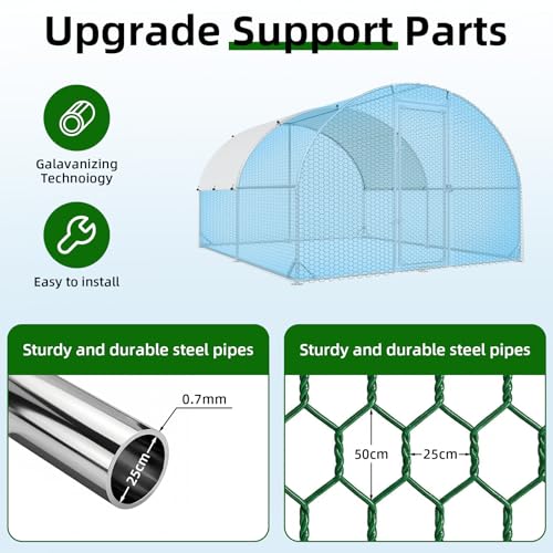4ever2buy Metal Chicken Coop, 9.5x13 FT Walk-in Chicken Run Pen Poultry Cage, Water-Resistant & Anti-UV Cover, Large Chicken Coop for 12-15 Chickens - size: 154.8"L x 114.2"W x 76.0"H