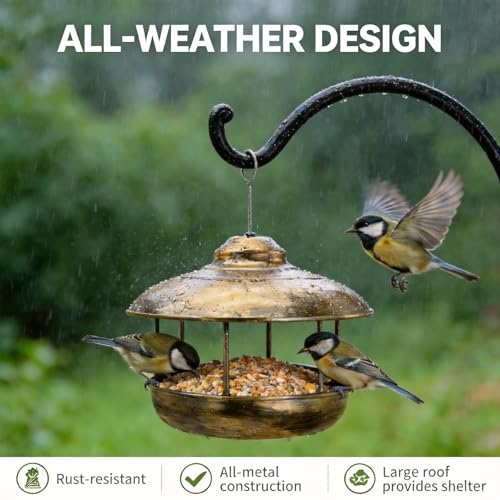 Metal Roof Bird Feeder for Outdoors,Retro Lantern Easy-Clean | Unique Retro Lantern Style, Heavy-Duty Metal Easy-Clean Tray, Garden Yard Patio Decor
