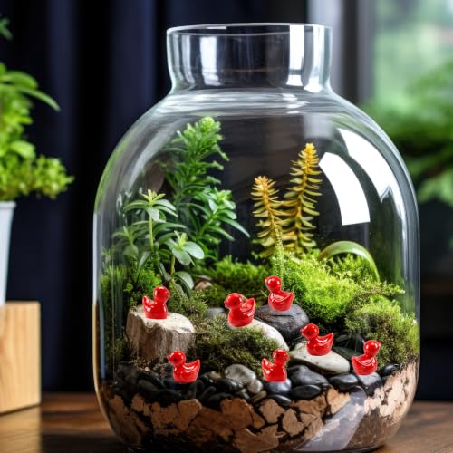 100 Pcs Mini Resin Ducks Tiny Ducks Miniature Duckies Bulk Figures for Garden Micro Landscape Home Prank Game Micro Landscape Aquarium Dollhouse Ornament DIY Handmade School (Red) - color: Red