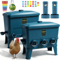ZINZINULER Large Automatic Port Chicken Feeder and Cup Waterer Set - Chicken Coop Accessories, No Waste Poultry Feeder, 9 Gallon/50 Pounds (Cyan)