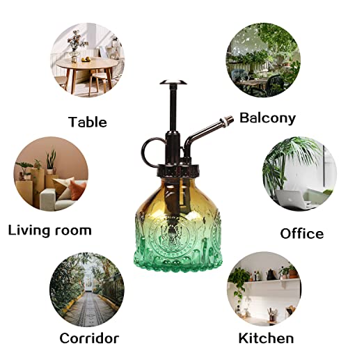 Glass Plant Mister Spray Bottle 200ML Watering Bottle with Top Pump Watering Can for Indoor Outdoor House Plants,Flowers (Brown-Green)