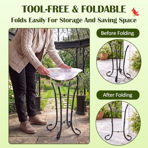 Outdoor Metal Bird Bath Stand, Sturdy Birdbath Bowl Stand, 17 Inch, Fade and Weather Resistant, Outdoor Decoration for Glass BirdBaths, Garden Yards Lawn(Elegant) - style: Elegant