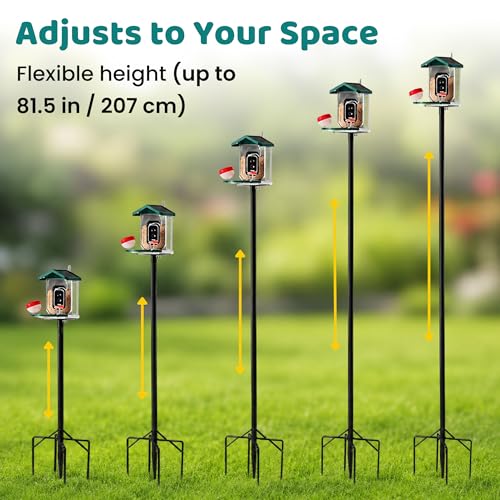 Happy Birdy Bird Feeder Pole - Heavy Duty Outdoor Bird House Pole for Smart Bird Feeder, Hummingbird Feeder, Birdhouse | Adjustable Steel Pole with Ground Stakes, Universal Mount, 5-Min Setup