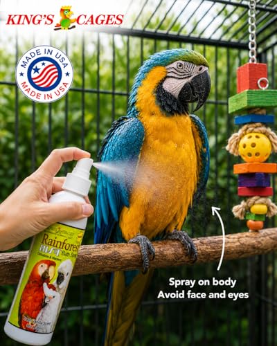 Kings Cages Rainforest Mist Pk2 White 8oz Bath Spray for Cockatoos and Macaws Alcohol-Free Feather Conditioner with Vanilla Scent Made in USA (Pack of 2) - size: Pack of 2
