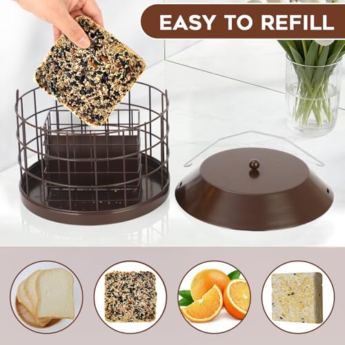 Gbekery Caged Suet Bird Feeder for Outdoors Hanging, Squirrel Proof Double Suet Feeder for Small Birds, Metal Cage with Detachable Hook, Large Space, Outdoors Weatherproof, Brown - style: Brown Suet Cage