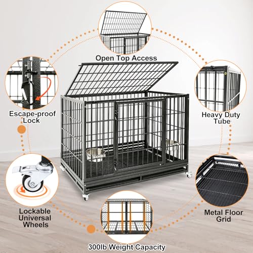 Homey Pet Two Tiers 47 Inch Large Heavy Duty Dog Crate, 6 Pack | Stackable Indestructible Kennel with Dual Trays & Grids, Wheels, Bowls, Escape Proof Locks, Double Doors for Large Dogs - size: 48"L - 2 Tiers - 6 Pack