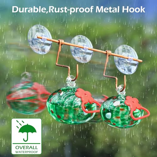 Pozfun Set of 2 Hummingbird Feeders for Outdoors Hanging,Hand-Blown Glass Hummingbird Feeder with Silicone Feeding Perch,Never Leak,Gardening Gifts for Woman Man(Red) - color: Dotted Green