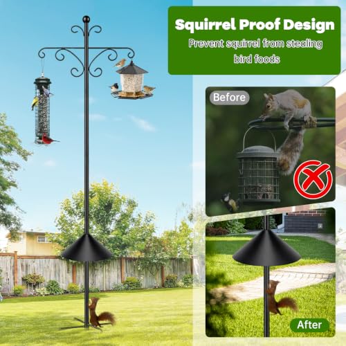 KOLAKO 2 Pack Shepherd Hooks for Outdoor,76 Inch Bird Feeder Pole Squirrel Proof Heavy Duty Double Shepherds Hook for Bird Feeder, Garden Plant, Solar Light - size: 76 inch with squirrel baffle