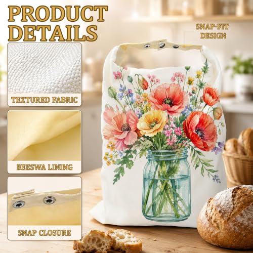 2 Pack Beeswax Watercolor Spring Flower Bread Bags for Sourdough Homemade Breads, Reusable Beeswax Bread Storage Bag, Keep Loaves Fresh Longer, Freezer Safe & Airtight, Zero Waste 17 x 13'' - color: Watercolor Spring Flower