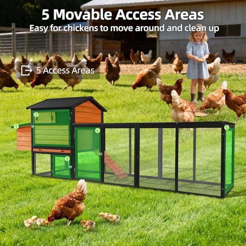 113inch Chicken Coop, Large Wooden Chicken Coop with Nesting Boxes & Run Cage for 3-6 Chickens, Outdoor Hen House Poultry Hutch Rabbit Cage with No-Slip Ramp & Pull-Out Tray for Backyard Farm - color: brown