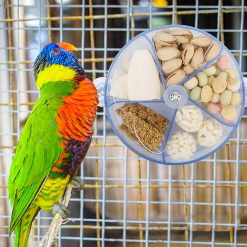 Bird Creative Foraging System Wheel Seed Food Ball Rotate Training Toy for Small and Medium Parrots Parakeet Cockatiel Conure (Clear Blue) - color: Clear blue