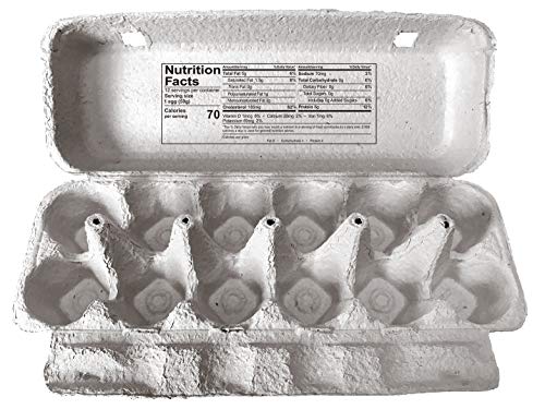 Blank 12-Egg Flat Top Paper Pulp Egg Carton with Nutrition Facts, Safe Handling Info, Optional UPC - 125 Pack