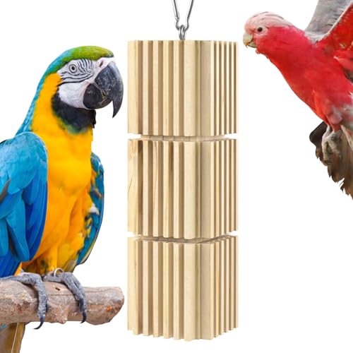 DBNESS Large Parrot Chew Toys, Natural Wooden Hanging Bird Foraging Toy Beak Grinding Blocks for African Grey, Amazon Parrots, Eclectus, Macaws