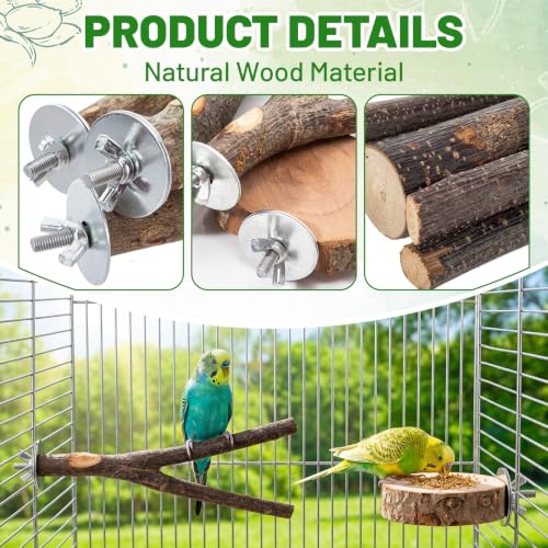 Novabright 6 Pack Natural Wood Bird for Cage Perches Wooden Parrot Stand with Fork Toys Hanging Multi Branch Platform Hanging Grapevine Parrot Perch for Parakeets Budgies Pet Bird Accessories