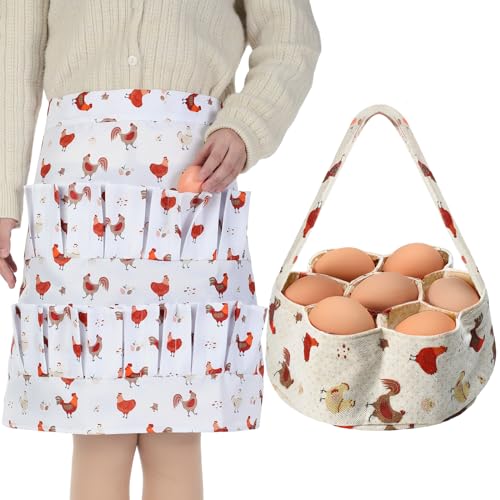 15 Pouches Chicken Egg Apron 7 Pouch Chicken Egg Basket | Women Apron For Collecting Fruit Duck And Goose Eggs Storage Bag For Christmas Autumn Gift Home Farms Decor Sturdy Canvas - style: Cute