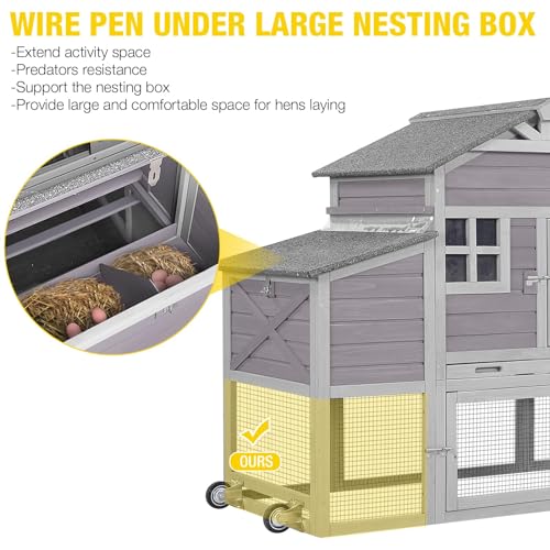 Aivituvin Chicken Coop Mobile Chicken House on Wheels, Rabbit Hutch Bunny Cage Expandable Wooden Poultry Cage with Large Nesting Box Leakproof Pull-Out Tray,UV-Resistant Roof (Grey) - color: Grey, size: AIR32