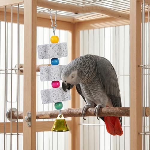 3 Pack Bird Cuttlebone Chewing Toys, Natural Lava Stone Calcium Block Beak Grinder, Bird Toy Cage Accessories for Parakeets Cockatiels Budgies Conures