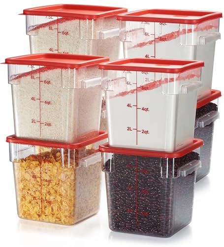 8-Pack 8 Qt NSF Clear Polycarbonate Food Storage Containers with Red Lids - Square, Commercial-Grade, Freezer & Dishwasher Safe, Stackable - color: 8.0 Qt 8-Pack(Red Lids)
