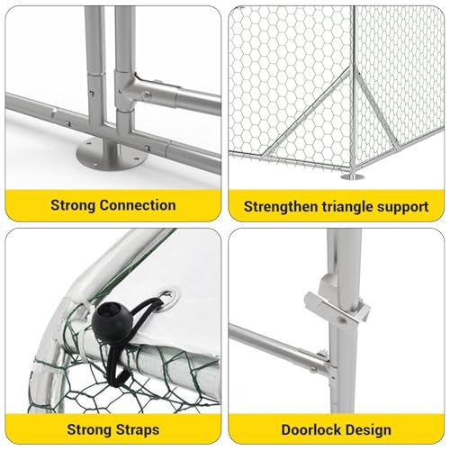 Garvee Large Metal Chicken Coop, Chicken Run for Yard with Cover, Large Chicken Coop with Double Door and Strengthen Support for Outdoor Farm Yard (6.6'L x 9.8'W x 6.6'H) - size: 118.1"L x 78.7"W x 78.4"H