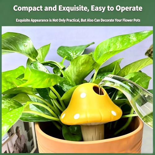 4PCS Terracotta Self Watering Spikes, Mushroom Shaped Self Watering Globes | Automatic Plant Waterer Outdoor&Indoor Use, Vacation Clay Watering Devices System, Slow Release Self Watering Planter Insert - color: Mushrooms Set (Pack of 4)