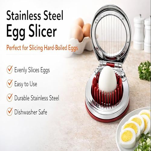 Egg Slicer & Cutter for Hard Boiled Eggs – 2-Way Multipurpose Stainless Steel Slicer for Fruits & Vegetables – Includes Cleaning Brush