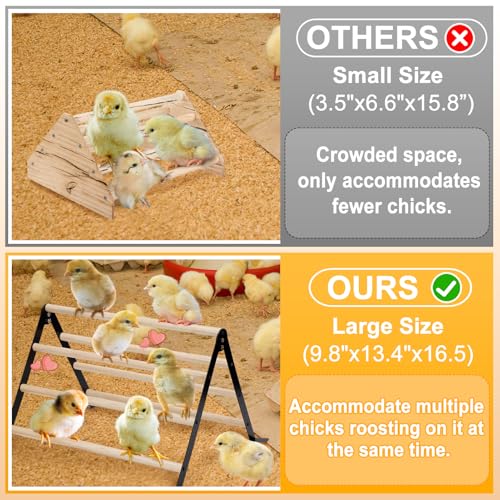 16.5" Lx13.4 Wx9.8 H Large Metal Stable Chick Perch - Wooden Baby Chicks Roosting Bars, Easy to Assemble & Clean Stand Ladder Fun Toys for Coop Accessories