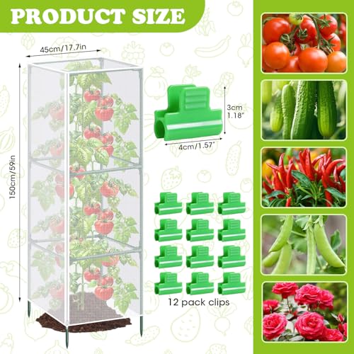 3Pack Garden Bird Netting Plant Cover for Square Tomato Cage,59"x17.7" Insect Bird Barrier Tomato Cage Net with Zipper&12pcs Clips,Tomato Trellis Netting Protection Mesh Cover for Protecting Plants - color: Netting Plant Cover-59"x17.7"-Transparent