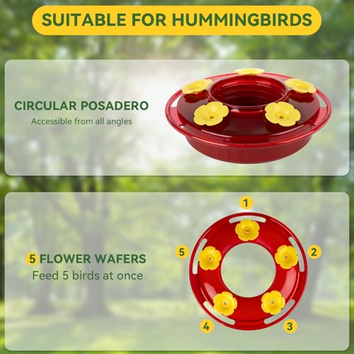 Hummingbird Feeder for Outdoors Hanging, 8.3OZ Plastic Humming Bird Feeders with 5 Bee Guard Feeding Ports & Built-in Ant Moat,Hummingbird Gifts for Mom Bird Feeder for Outside,Garden Décor,2 Pack