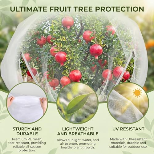 SATINIOR 2 Pcs 15x15ft Large Fruit Tree Netting with Double Zipper Drawstring Bird Netting Fruit Tree Covers Garden Plant for Squirrels Birds Deer Bugs Cherry Blueberry Peach Apple Trees - size: 15x15ft
