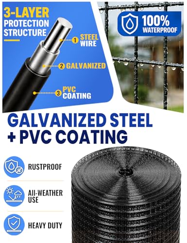 19 Gauge 1/2 inch 48inch×100.1ft Black Hardware Cloth Chicken Wire Fence, Galvanized Steel Vinyl Coated Wire Mesh Roll Supports Poultry Netting Cage Fence - size: 1/2inch 48"x100'
