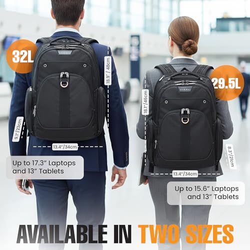 EVERKI Atlas Business Backpack with Laptop Compartment, Black - 32 Liters | Polyester, Durable, Adjustable Padded Pockets, Business, Travel - Friendly & Work, Water Repellent, Fits up 13\" to 17.3\" - size: 32 Liters