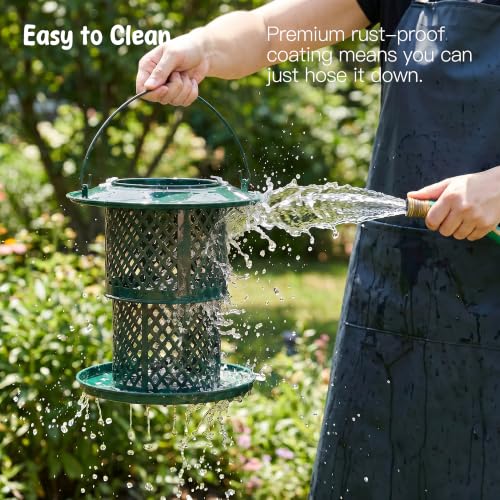 KOL Metal Suet Ball Feeder for Birds – Single-Layer Expandable Design Suet Bird Feeder, Heavy-Duty Wild Bird Feeder with Secure Lid, Large Capacity for Backyard (Jasper) - color: Jasper