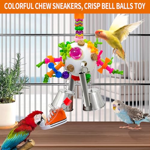 Bird Toys, Parrot Pullable Stainless Steel Cup Colorful Acrylic Stick Chew Toys for Amazons Mini Macaws African Greys Cockatoos Conures,Cockatiels, Lovebirds，Parrotlet，Eclectus (White) - color: White