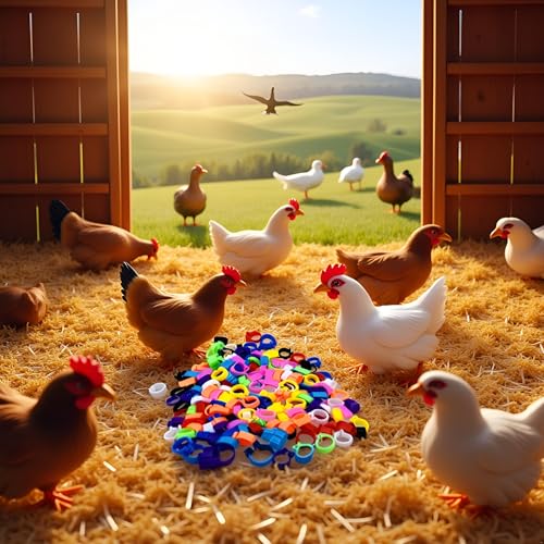 100PCS 10 Colors Poultry Leg Rings,8mm Poultry Foot Rings Bird Identification Leg Bands Clip-on Rings for Birds, Ducks and Chickens Diameter Poultry Care