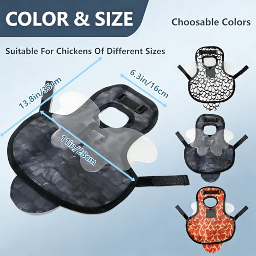 3-Pack Chicken Saddle for Hens, Back Protector with Removable Wings | Replaceable Oxford & clear wing covers protect hens’ back and wings from rooster mating, pecking and feather loss