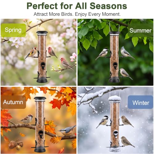 CHILDLION Tube Feeder, Squirrel Proof Bird Feeders for Outside,Hanging 6 Port Tube Bird Feeder Transparent Finch Bird Feeder for Attracting Birds in Your Lawn, Garden, Balcony (20 inch - 1 Pack)