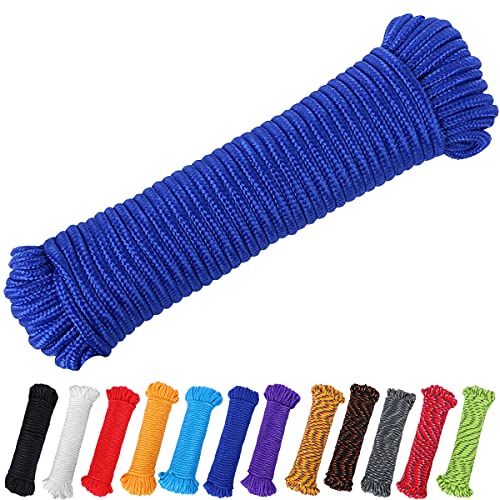 90 ft 1/4 inch (7mm) Polyester Rope (Nylon - Like Durability) Poly Flag Pole Clothes Line Camping Utility Good for Tie Pull Swing Climb Knot (Blue) - color: Blue, size: 1/4" x 90'