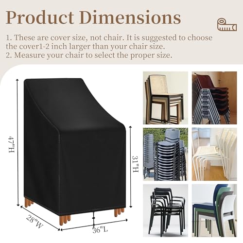 Stackable Patio Chair Cover Waterproof Outdoor Chair Cover Lounge Chair Covers Outdoor Stack Chairs for All Weather Protection 36" Lx28 Wx47 H, Black - size: 36"Lx28"Wx47"H